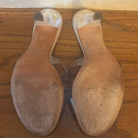 Vintage Chanel Clear PVC Cross-Strap Mule Sandals with Lucite Heel 38 - Picture 7 of 8